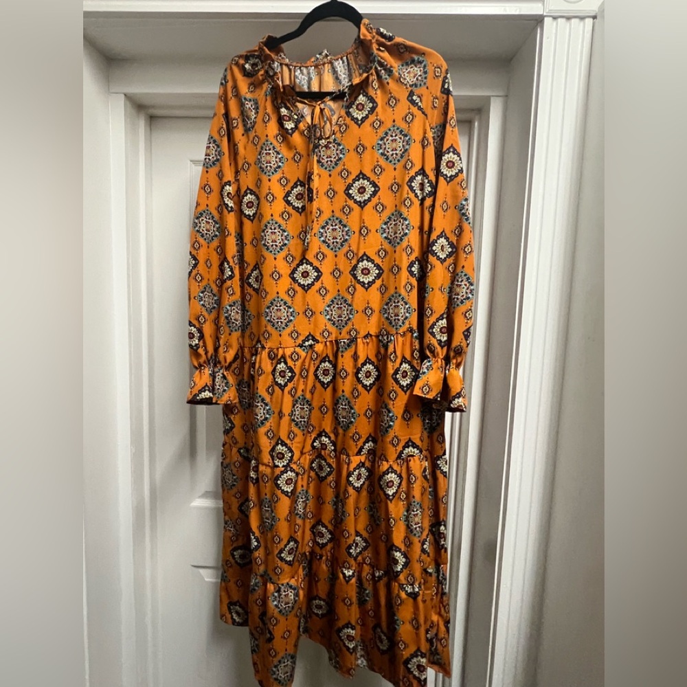 Orange Patterned Women's Dress